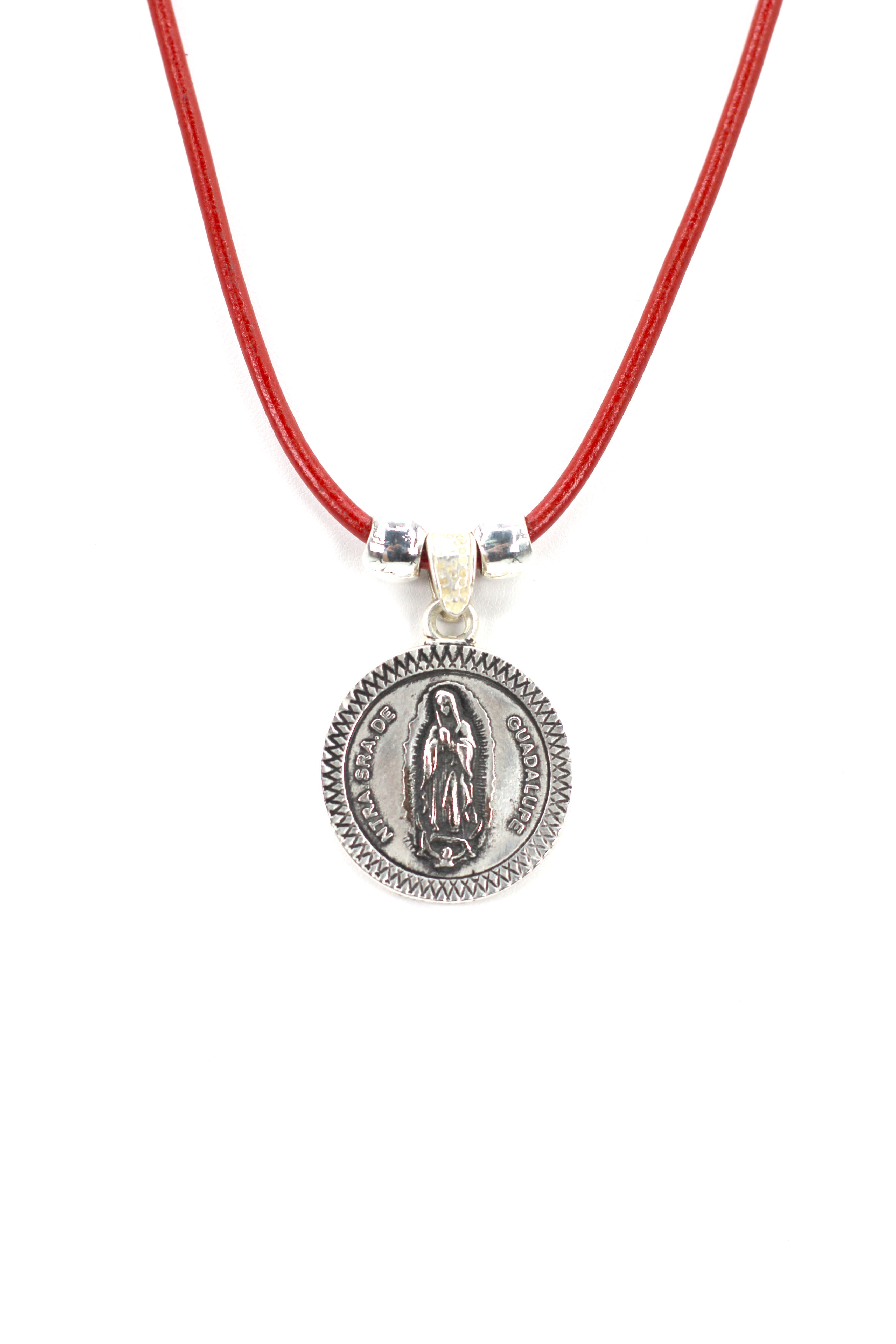 Vintage Medallion Necklace of Our Lady Of Guadalupe - Nuestra Sra de Guadalupe Jewelry with Genuine Leather strap by Graciela's Collection