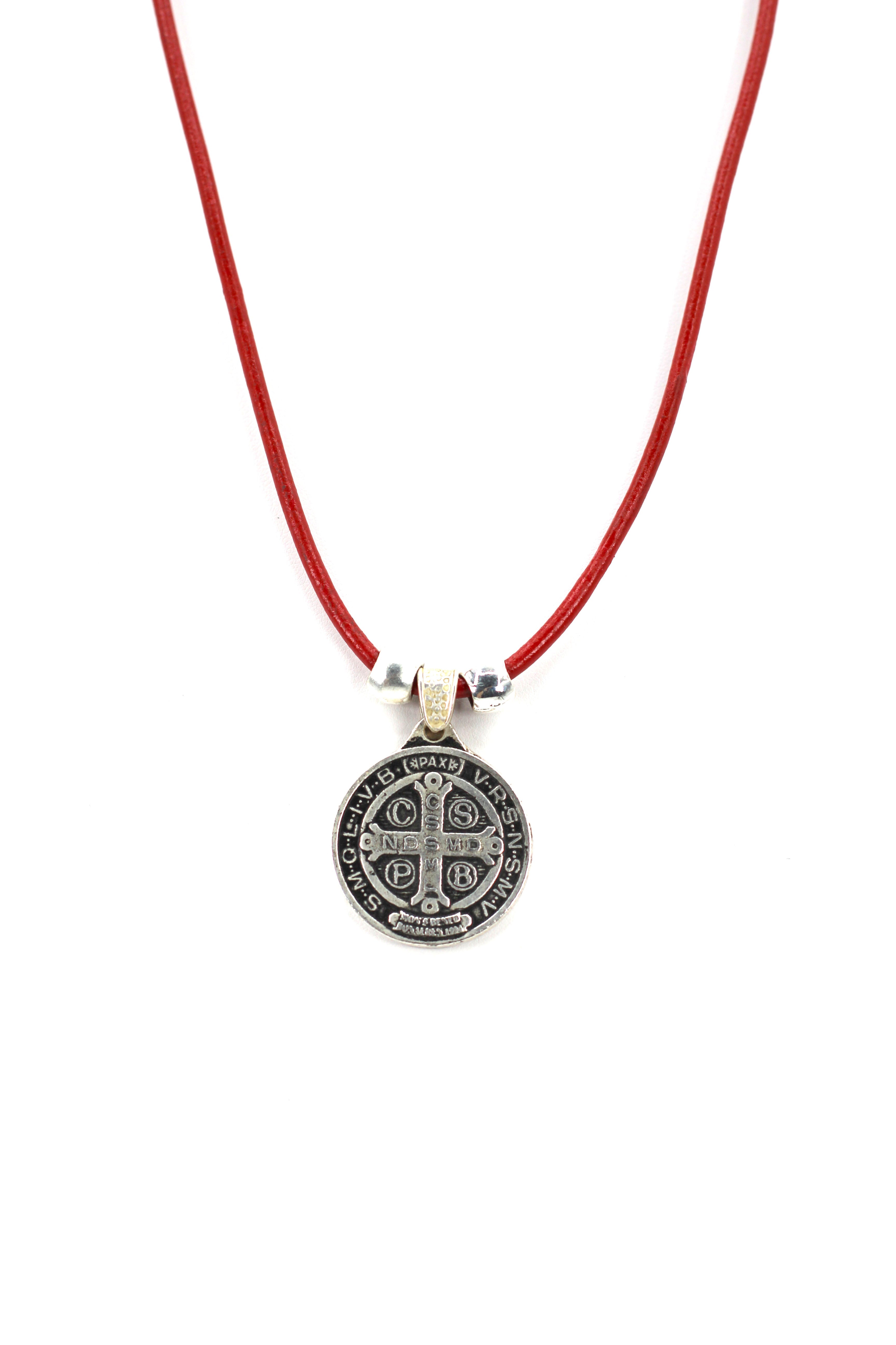 Vintage Necklace of Saint Benedict Handmade Jewelry with Genuine Leather and Reversible strap by Graciela's Collection