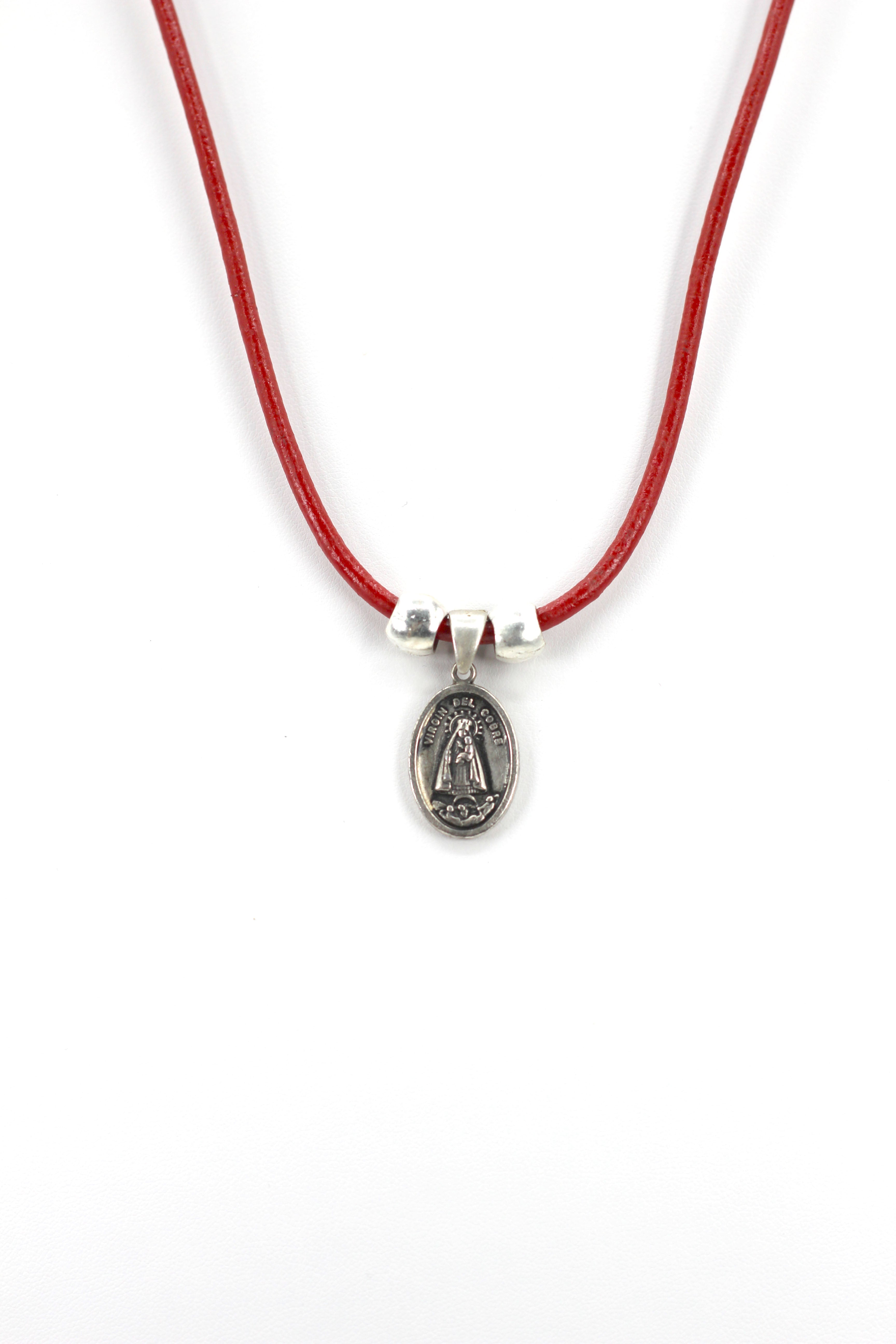 Vintage Necklace of La Caridad Del Cobre - Our Lady Of Charity Jewelry with Genuine Leather strap by Graciela's Collection