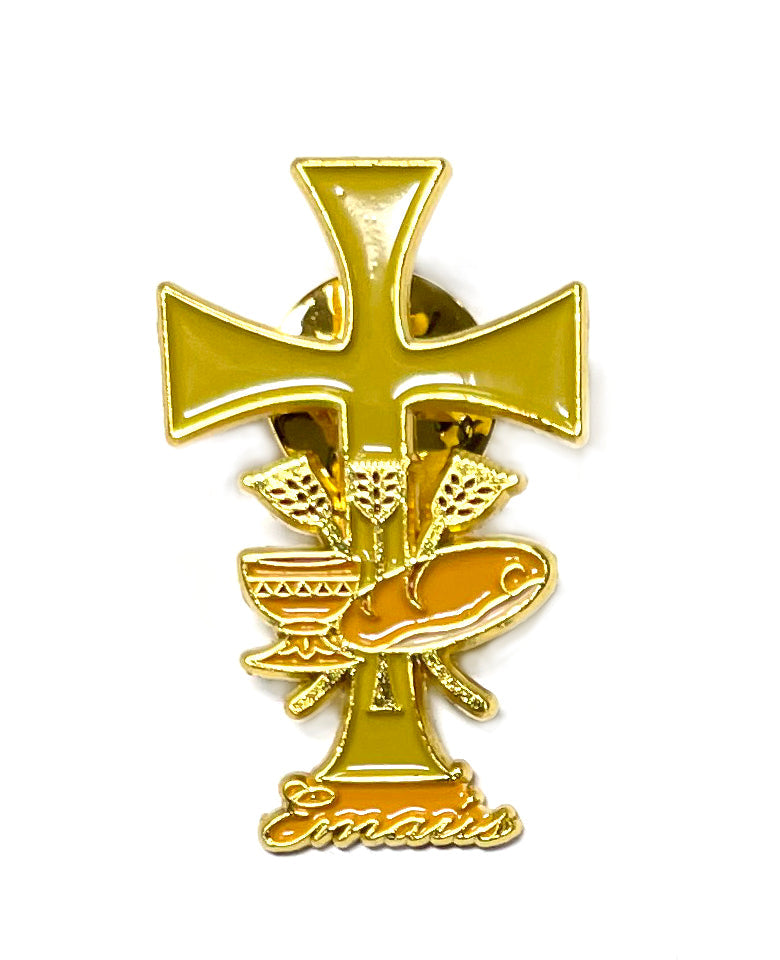 Emmaus lapel pin package of 12 units special for retreats made of golden metal- Pin de Emaús, paquete de 12 unidades especial para retiros hecho en metal dorado