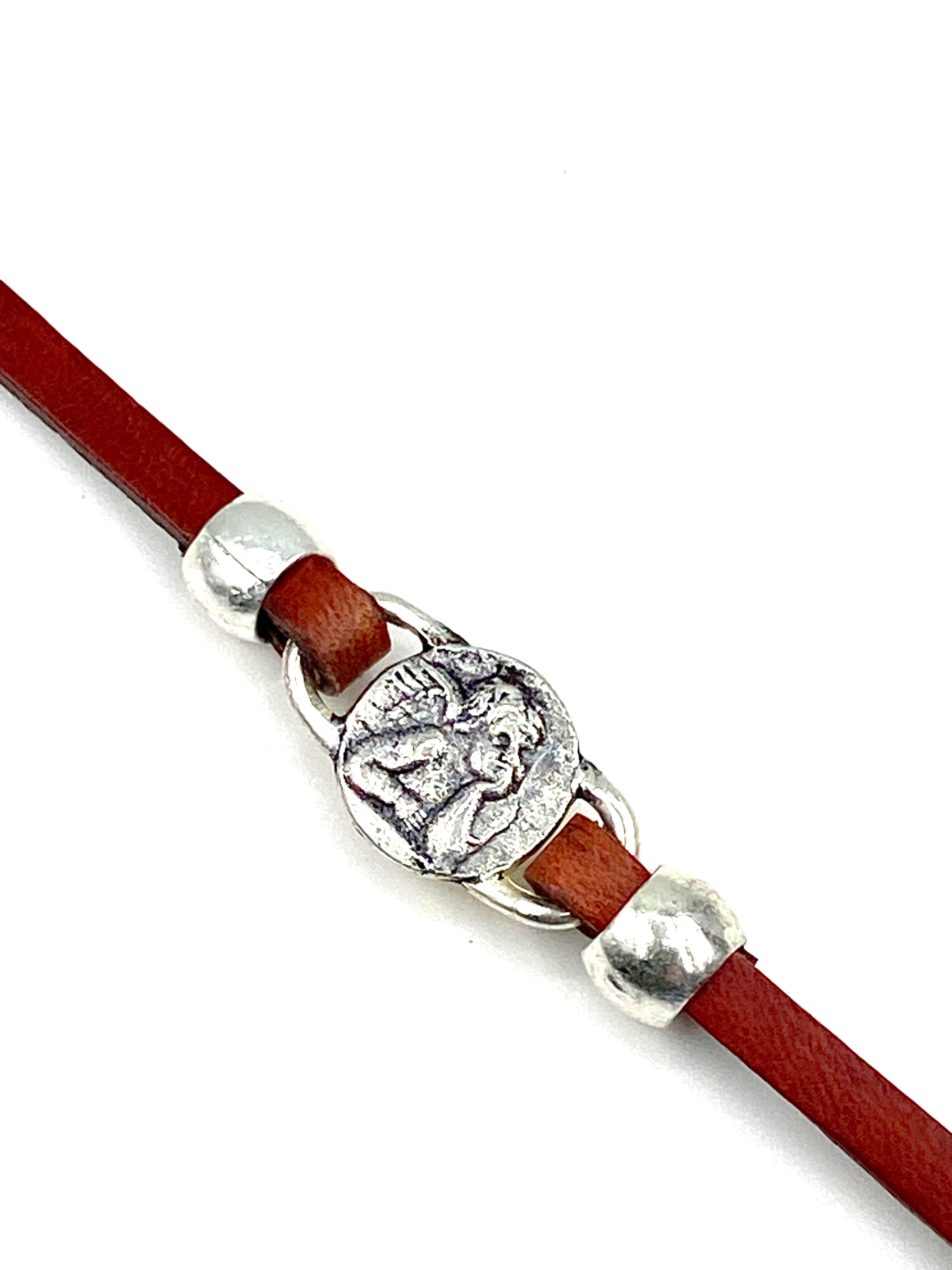 Bracelet of The Guardian Angel  handmade jewelry with Leather Straps by Graciela's Collection