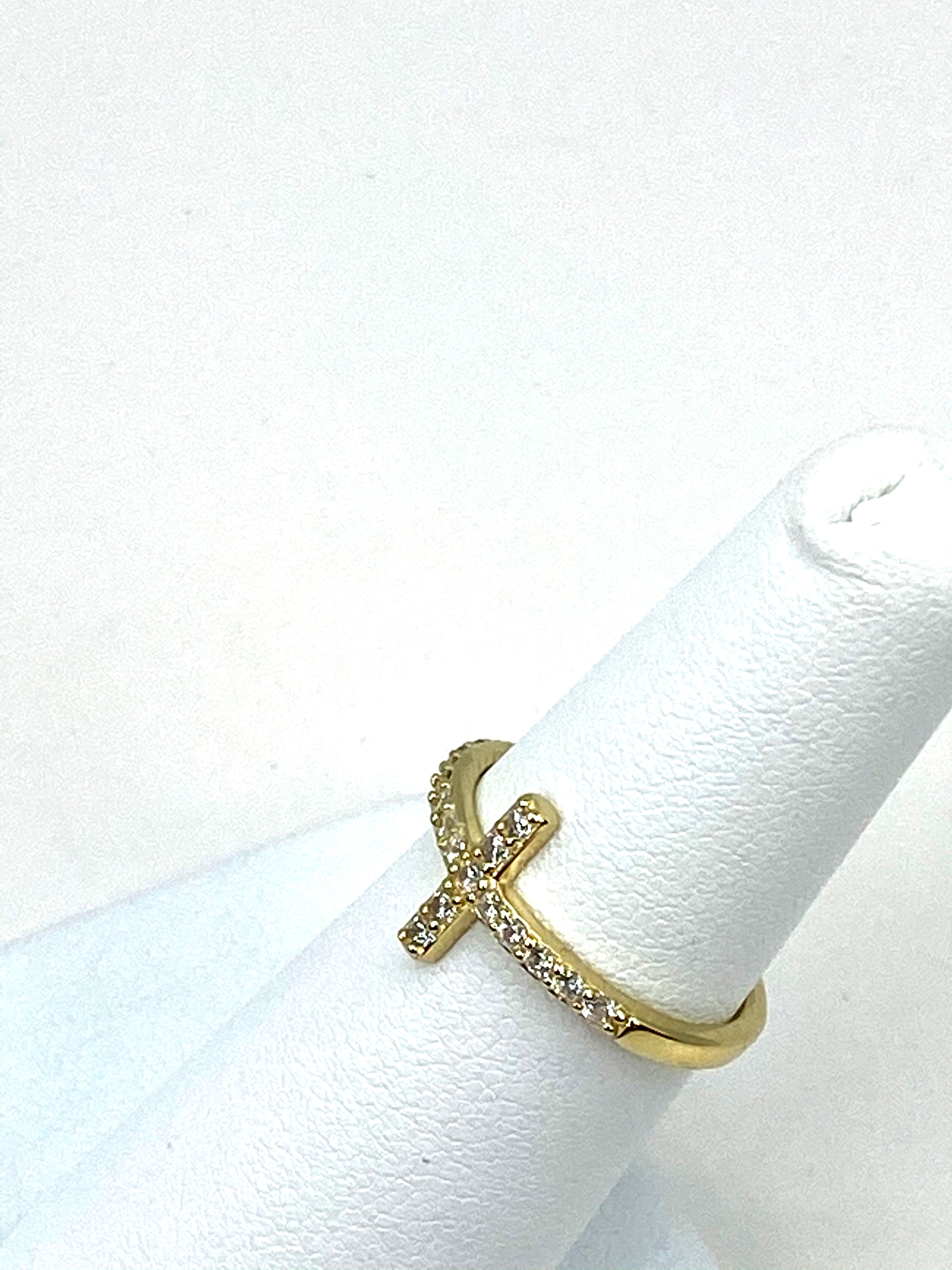 Cross Ring of Sterling Silver 925 Gold-Plated Beaded