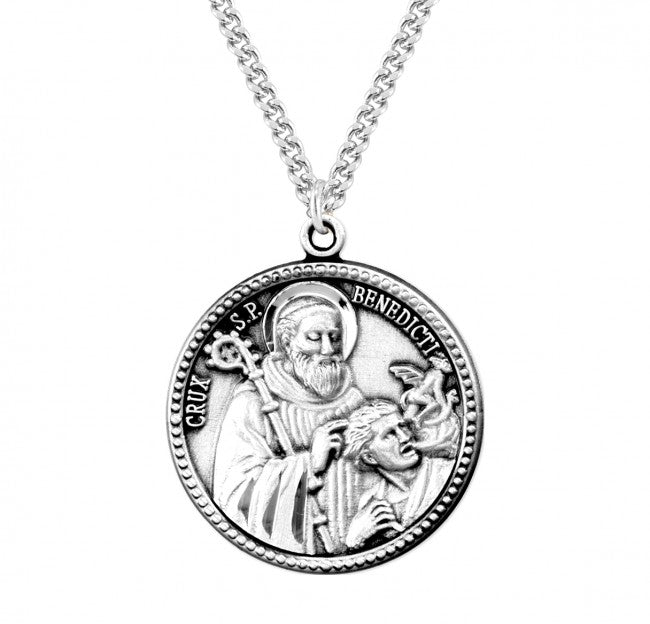 Saint Benedict Round Sterling Silver Medal