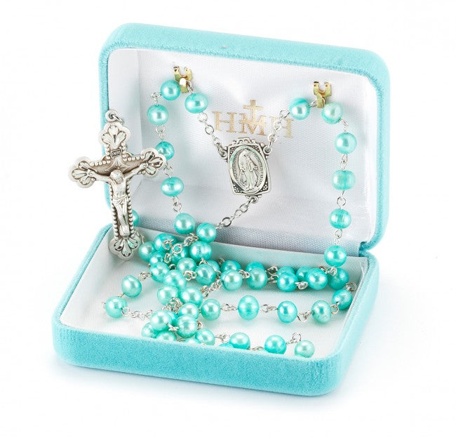 Blue Freshwater Pearl Rosary