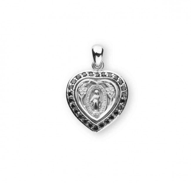 Sterling Silver Jet Black Cubic Zirconia Miraculous Medal