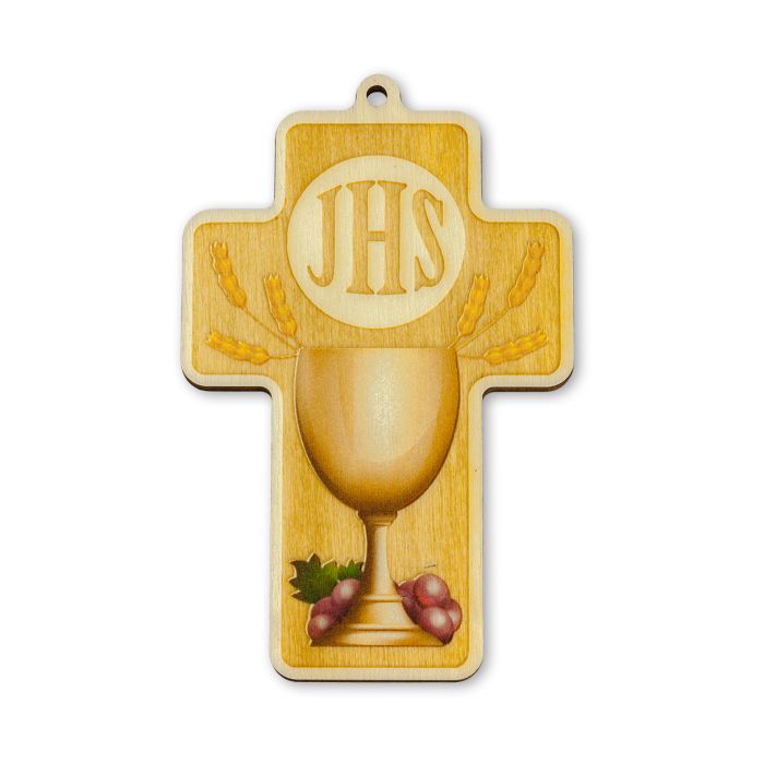 Communion Chalice Laser Cut Wood Cross with Prayer Card