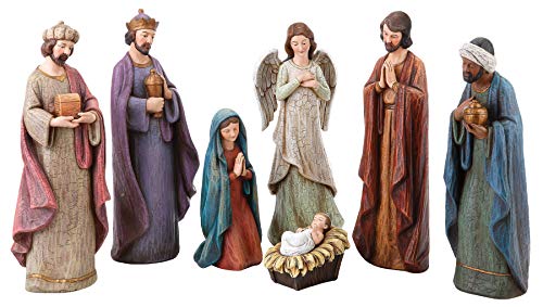 Nativity Set by Joseph's Studio 7 Cracked Finish Nativity Set, Holy Family, Three Kings, and Angel, Decorative Figure