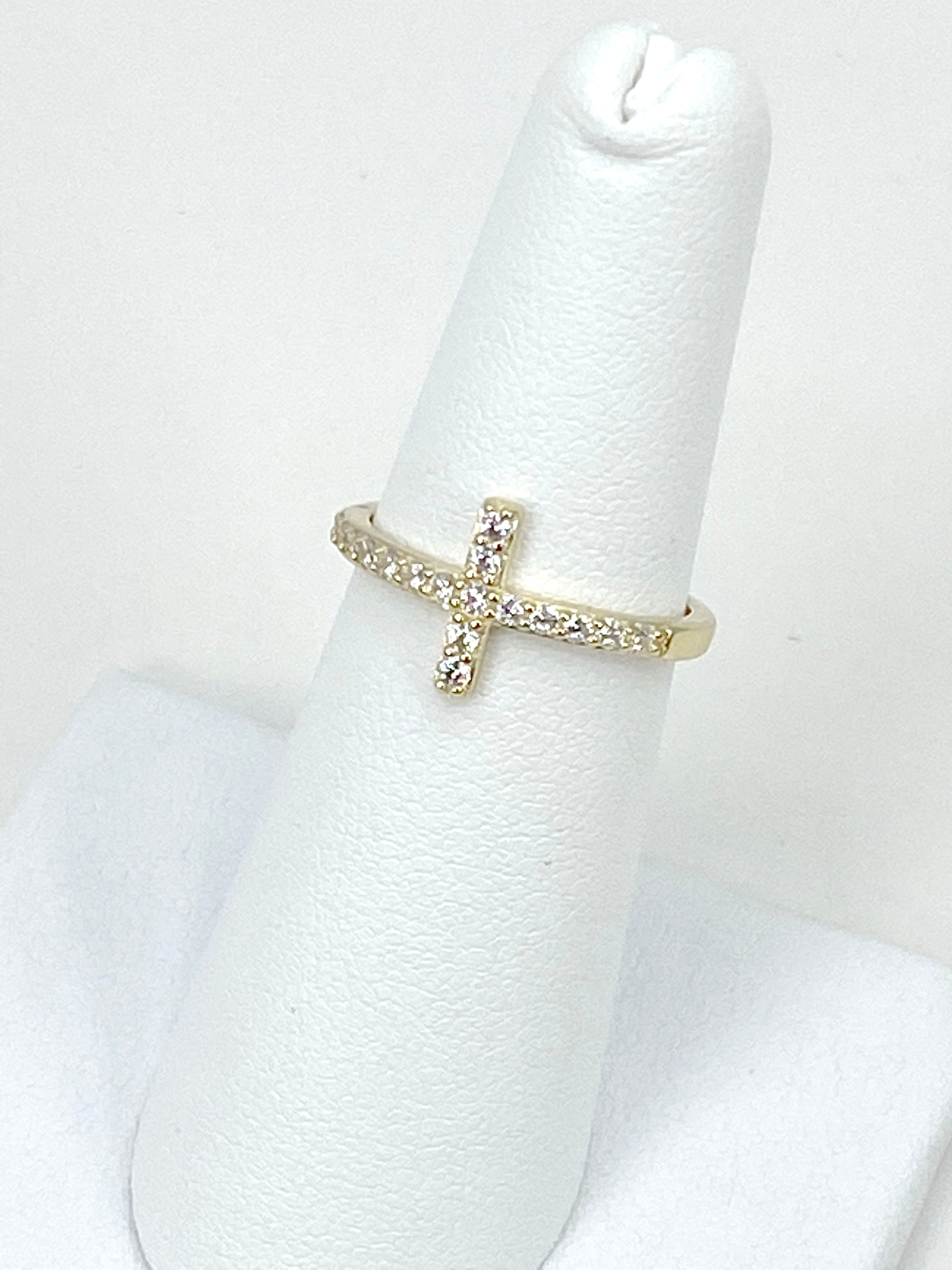 Cross Ring of Sterling Silver 925 Gold-Plated Beaded